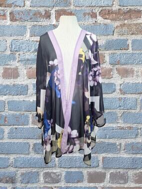 Christopher & Banks Kimono Filmy Cardigan Botanical Design One Size Fits Most